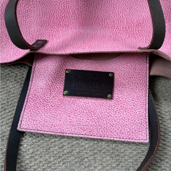 Portland Leather Goods Large Tote Pebbled Bubblegum Pink Bag Work Travel EUC - Picture 7 of 11
